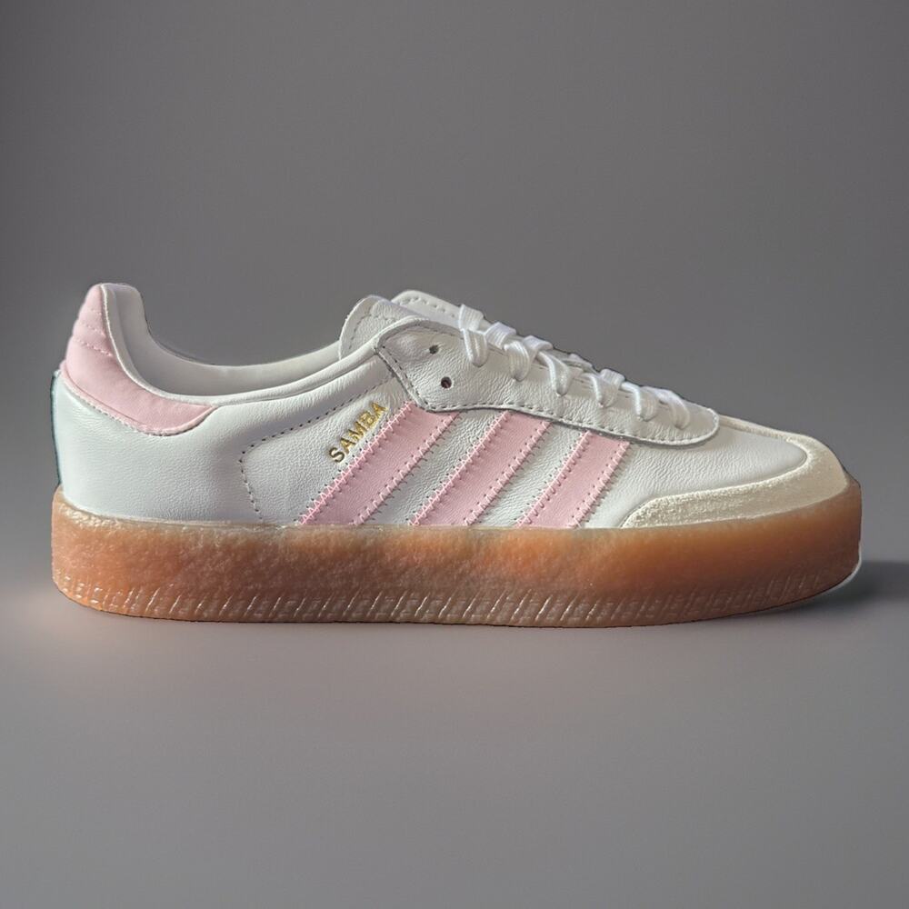 New Women's Size 7 Adidas Samba White Pink JQ1237 Kids Size 6